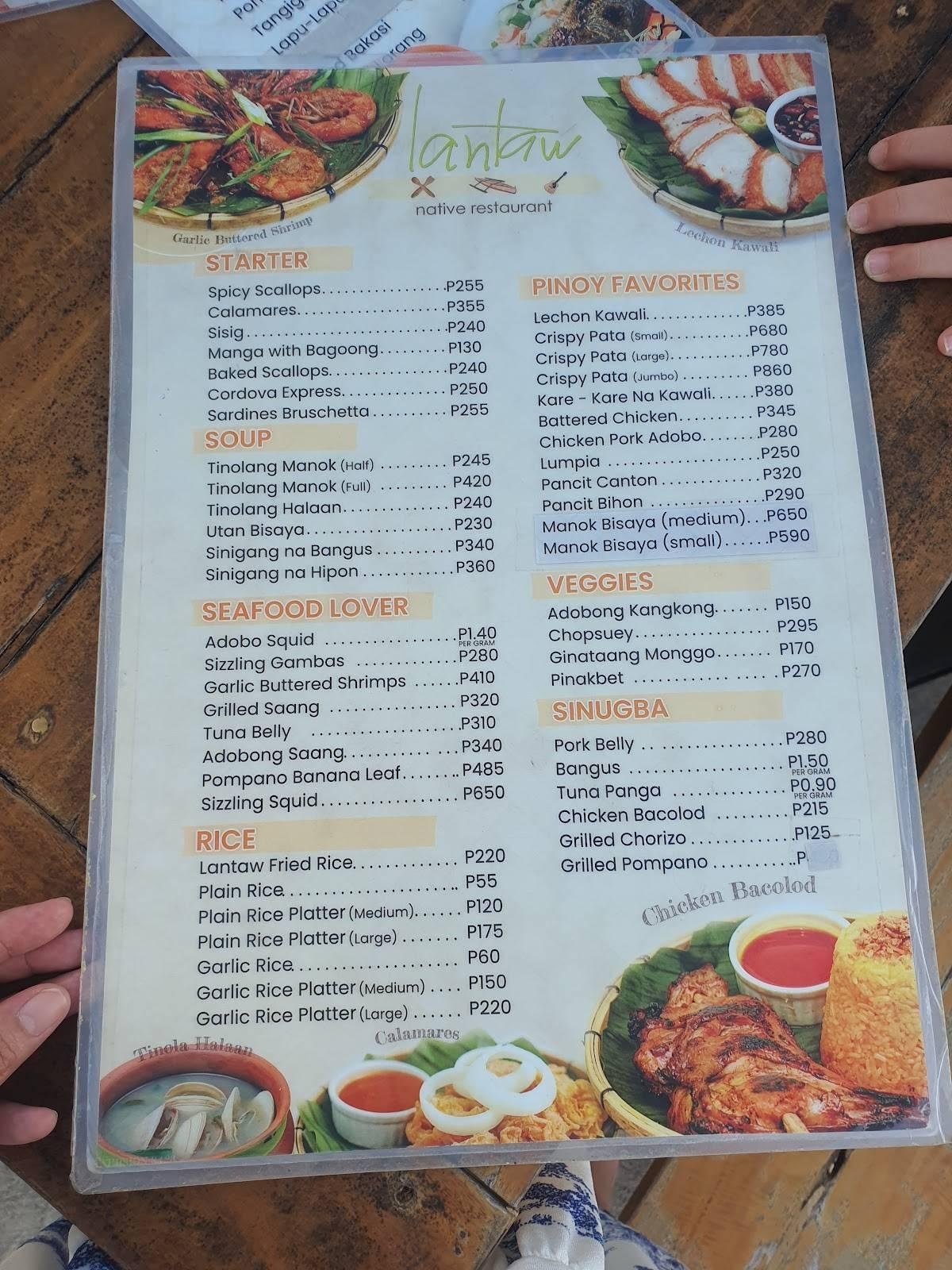 Lantaw (Compostela) — Menu reference