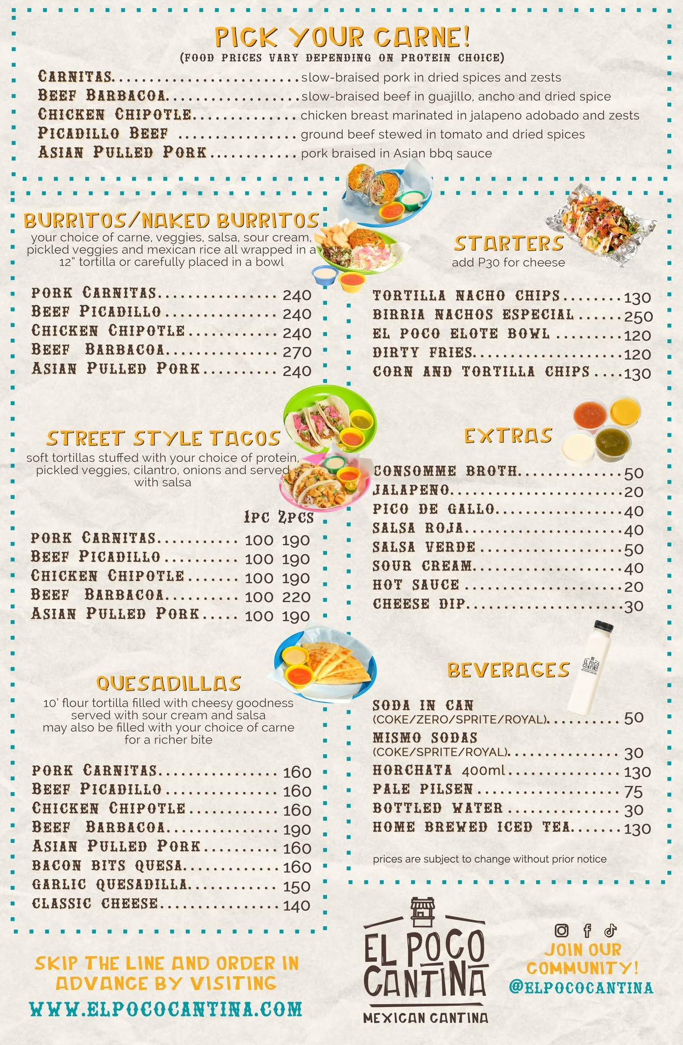 El Poco Cantina (Malate) — Menu reference