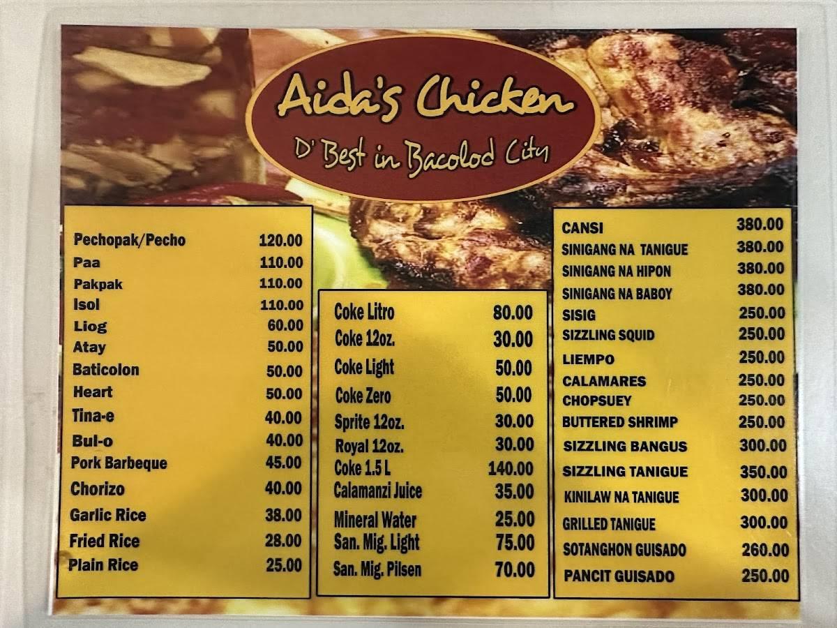Aida's Chicken — Menu reference